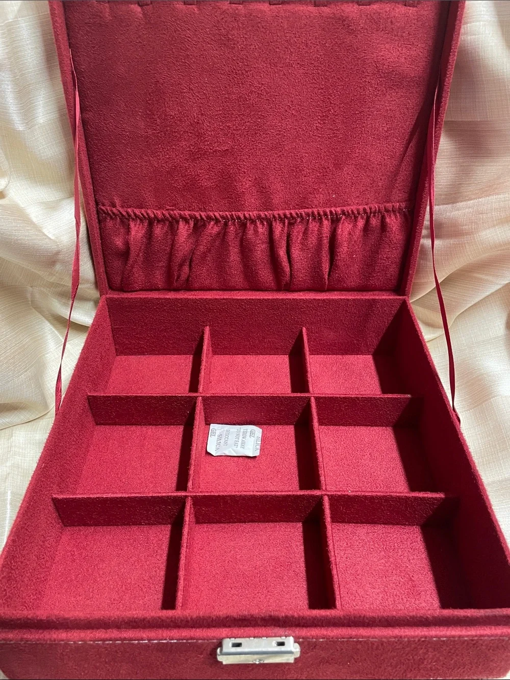 Vintage Red Jewelry Organizer Box - Classic Soft Suede Storage
